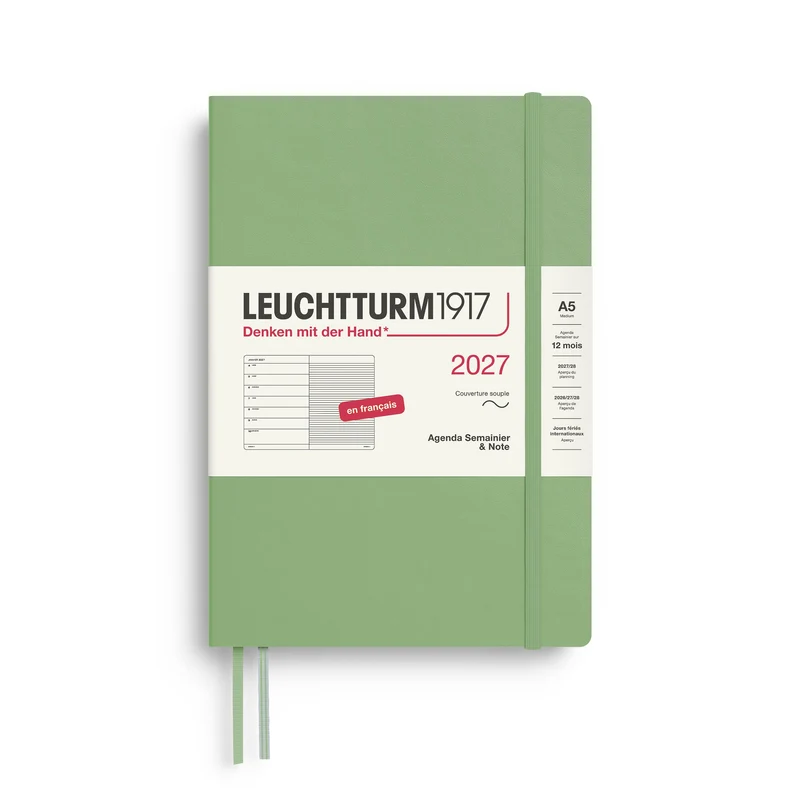Agenda Semainier & Note Ligné 2027 LEUCHTTURM1917, Français - A5 - Softcover - Sage