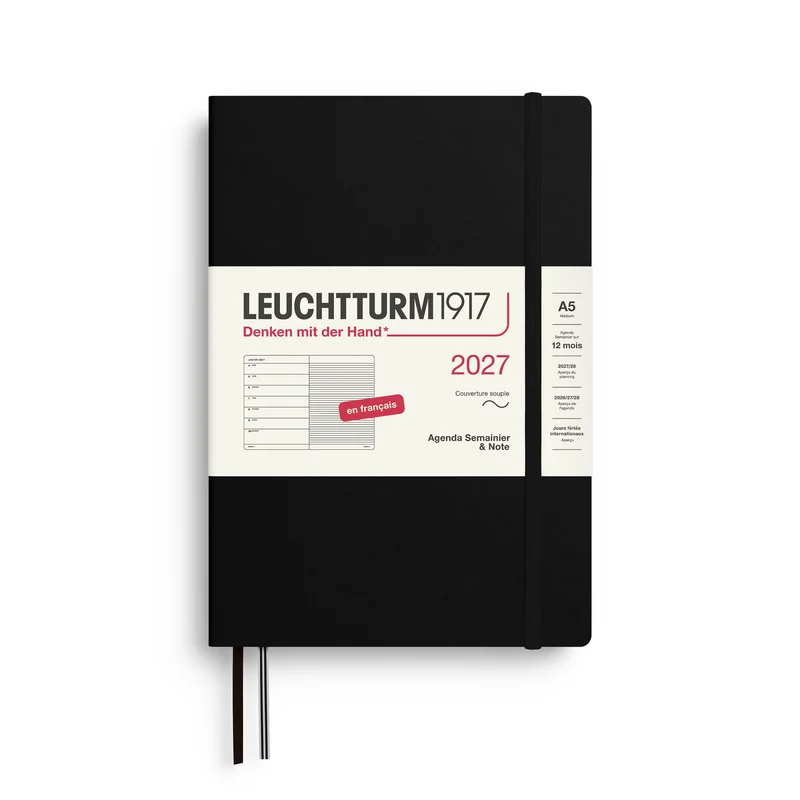 Agenda Semainier & Note Ligné 2027 LEUCHTTURM1917, Français - A5 - Softcover - Black
