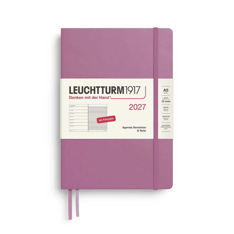 Agenda Semainier & Note Ligné 2027 LEUCHTTURM1917, Français - A5 - Hardcover - Dusty Rose