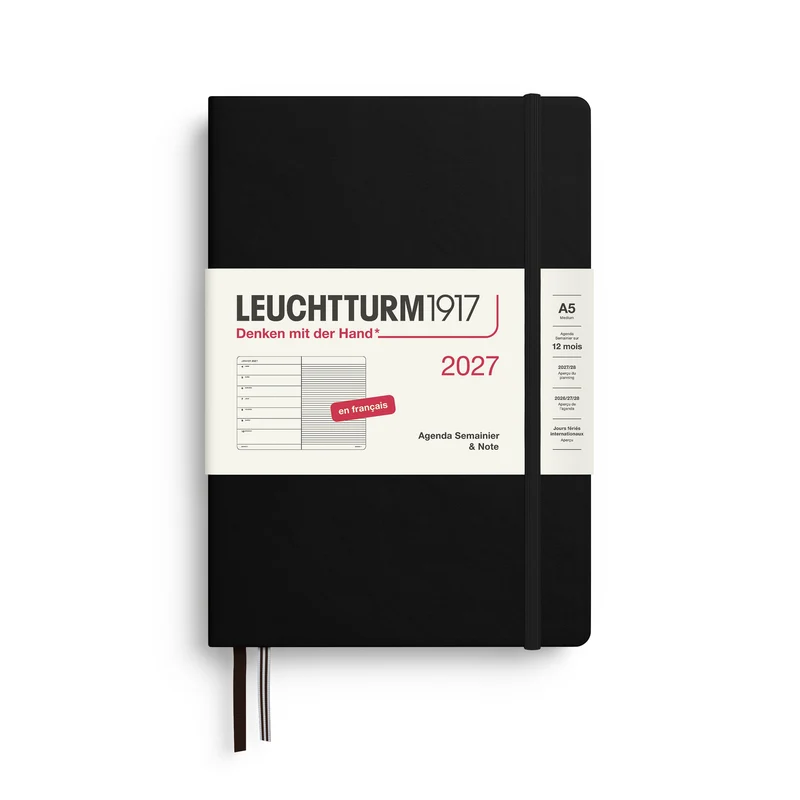Agenda Semainier & Note Ligné 2027 LEUCHTTURM1917, Français - A5 - Hardcover - Black