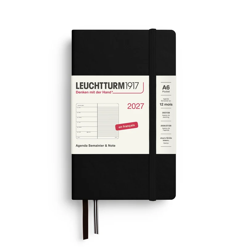 Agenda Semainier & Note Ligné 2027 LEUCHTTURM1917, Français - A6 - Hardcover - Black
