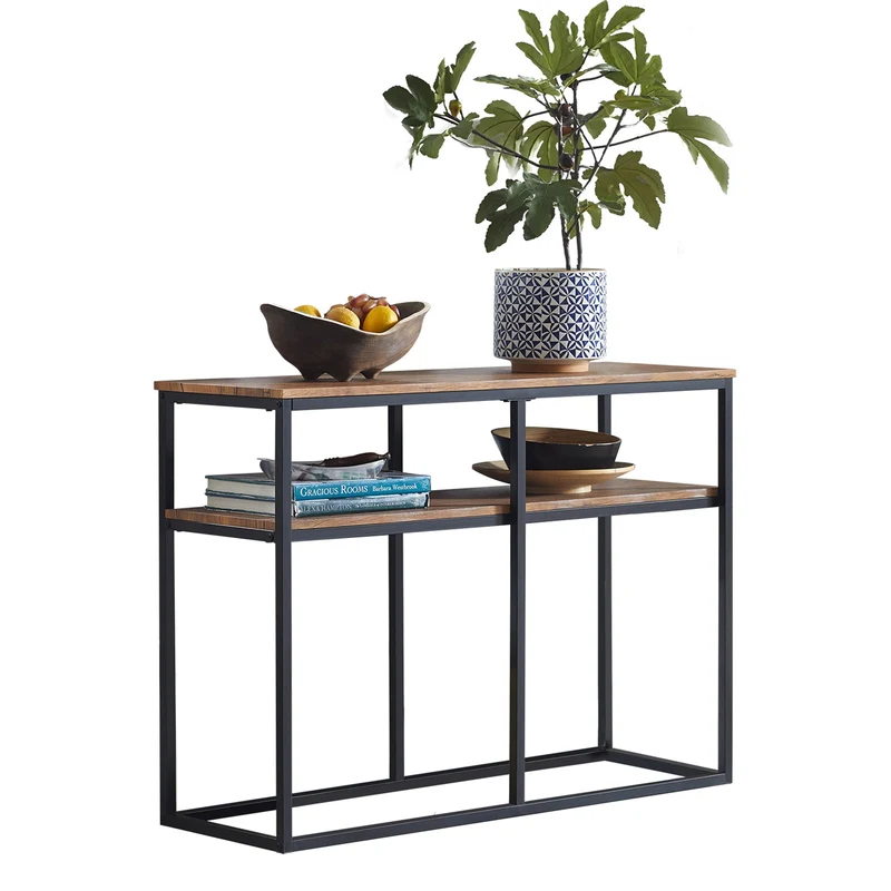 SoBuy FSB42-Q Table Console Table d’Entrée Bout de Canapé Table d'Appoint Buffet avec 2 étagères de Rangement – L107 x P36 x H77 cm, Cadre en Acier, Style Industriel