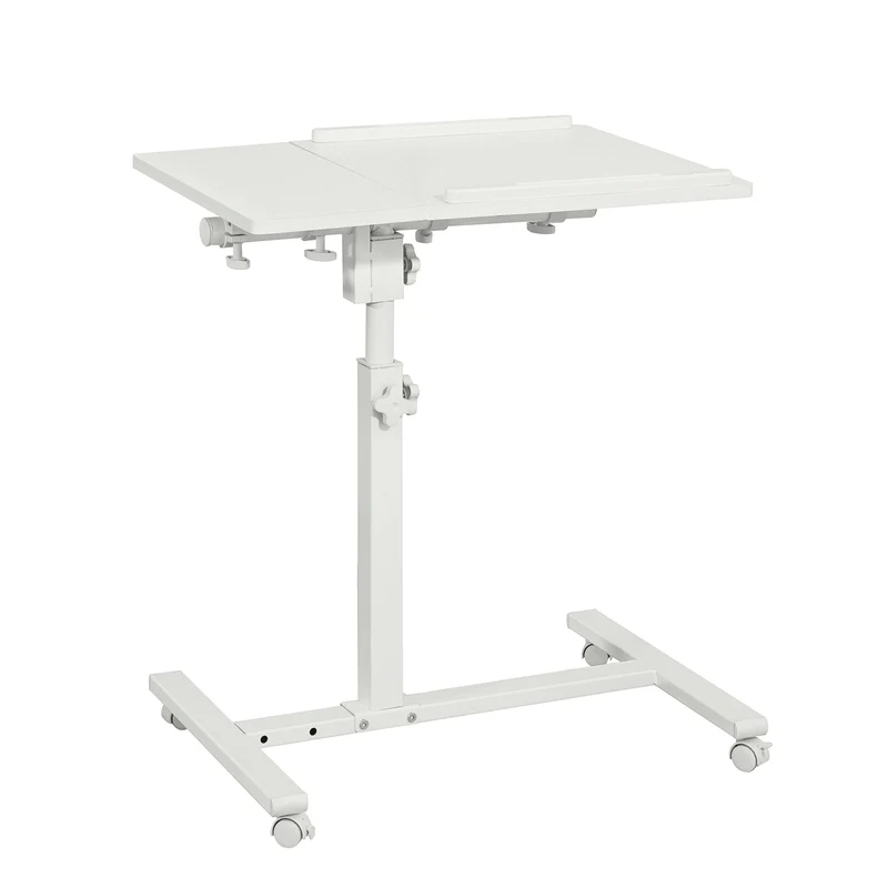 SoBuy FBT07N6-W Table de Lit Canapé Table Roulante avec 2 plateaux inclinables – Blanc