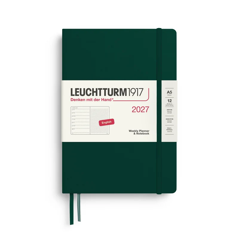 Agenda Semainier & Note Pointillé 2027 LEUCHTTURM1917, Anglais - A5 - Hardcover - Forest Green