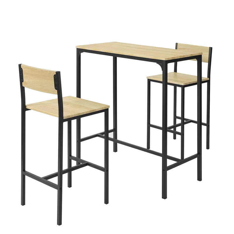 SoBuy OGT03-L-N Lot Table et 2 Chaises de Bar de Style Industriel Ensemble Table de Bar + Tabourets de Bar