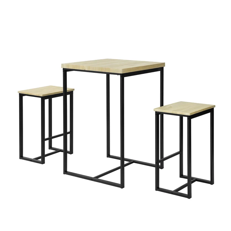 SoBuy OGT31-N Lot Table et Tabourets de Bar, Jeu de Bar Petit-déjeuner Table Haute avec 2 Chaises
