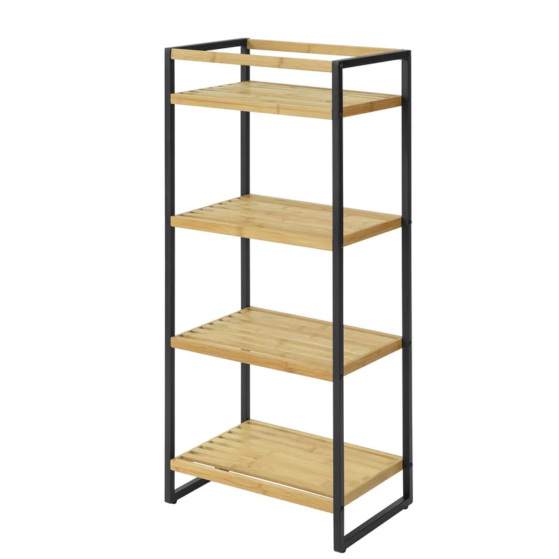 SoBuy STR05-N Étagère de Rangement Étagère de Salle de Bain Cuisine Étagère Debout 4 étages en Bambou et Métal