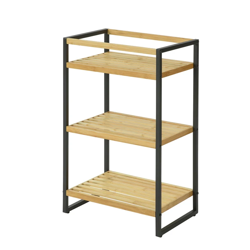 SoBuy STR05-K-N Étagère de Rangement Étagère de Salle de Bain Cuisine Étagère Debout 3 étages en Bambou et Métal