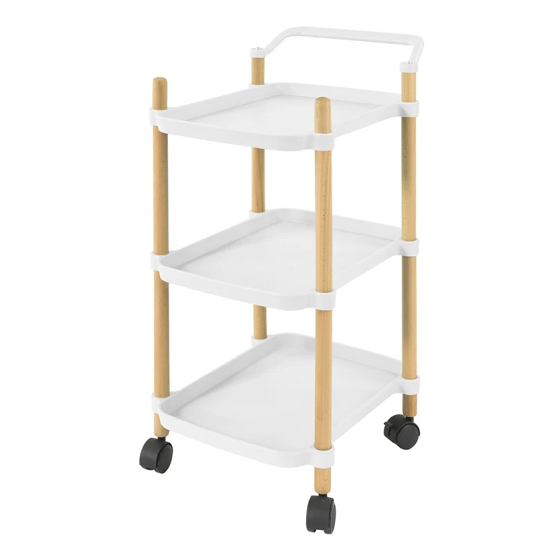 SoBuy SVW06-W Chariot de Service à 3 Niveaux Petit Desserte Chariot Roulant Étagère de Rangement avec Poignée pour Cuisine