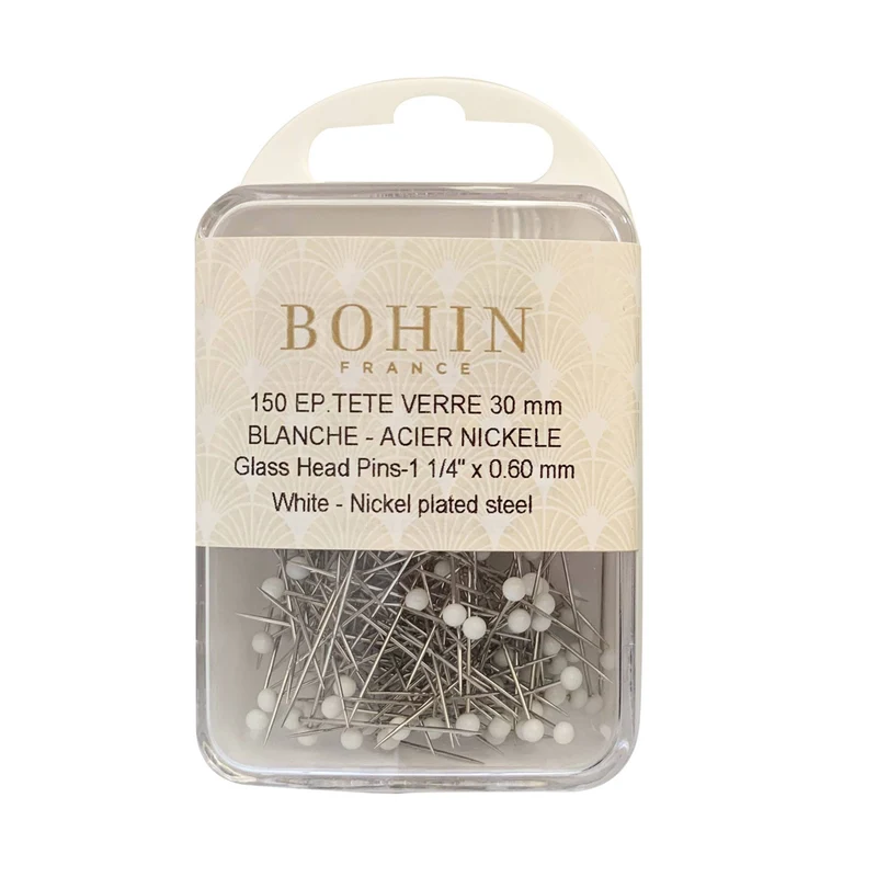Épingles extra-fines à tête de verre blanche BOHIN | 150 épingles | Fabriquées en France