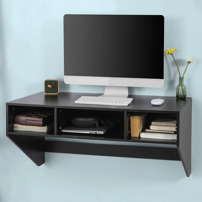 SoBuy FWT14-SCH Table murale Table de cuisine Bureau informatique avec 3 compartiments