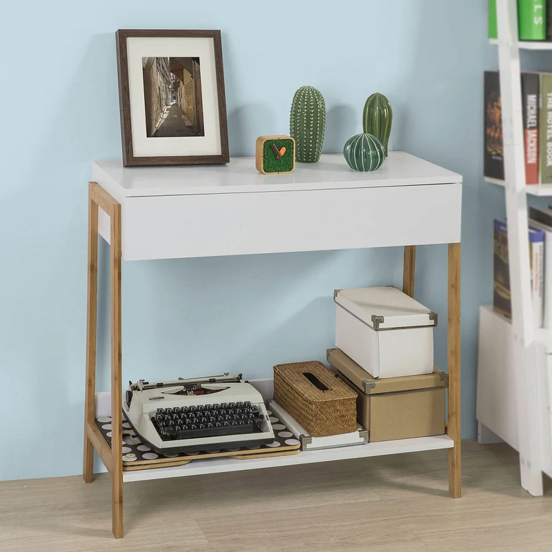 SoBuy FWT48-WN Table Console Table d’appoint avec tiroir et étagère