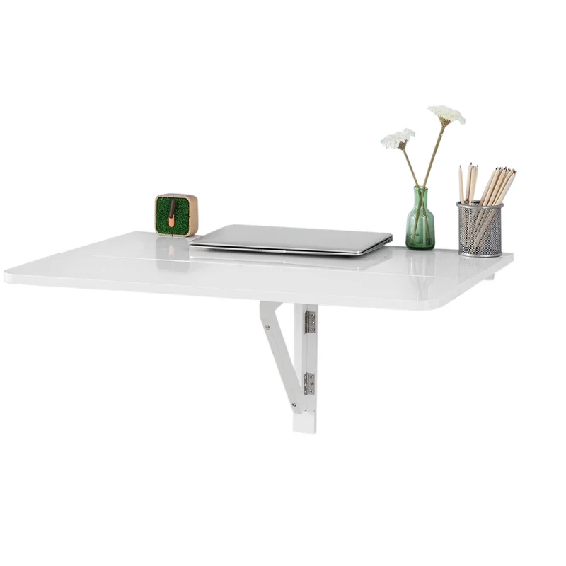 SoBuy FWT02-W Table murale rabattable en bois, double plateaux, plateau pliable, Blanc