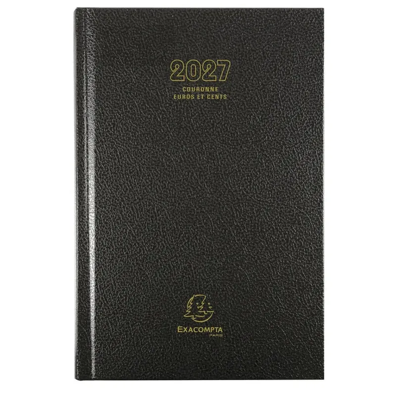 Agenda 2027 EXACOMPTA Couronne Euros et cents - 11 x 17 cm - 1 jour par page - Orientation horizontale - Noir
