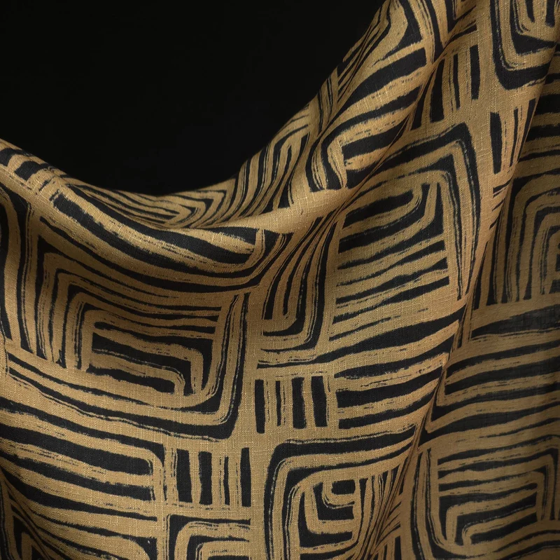 Slub de rayonne à motif labyrinthe abstrait | Tan