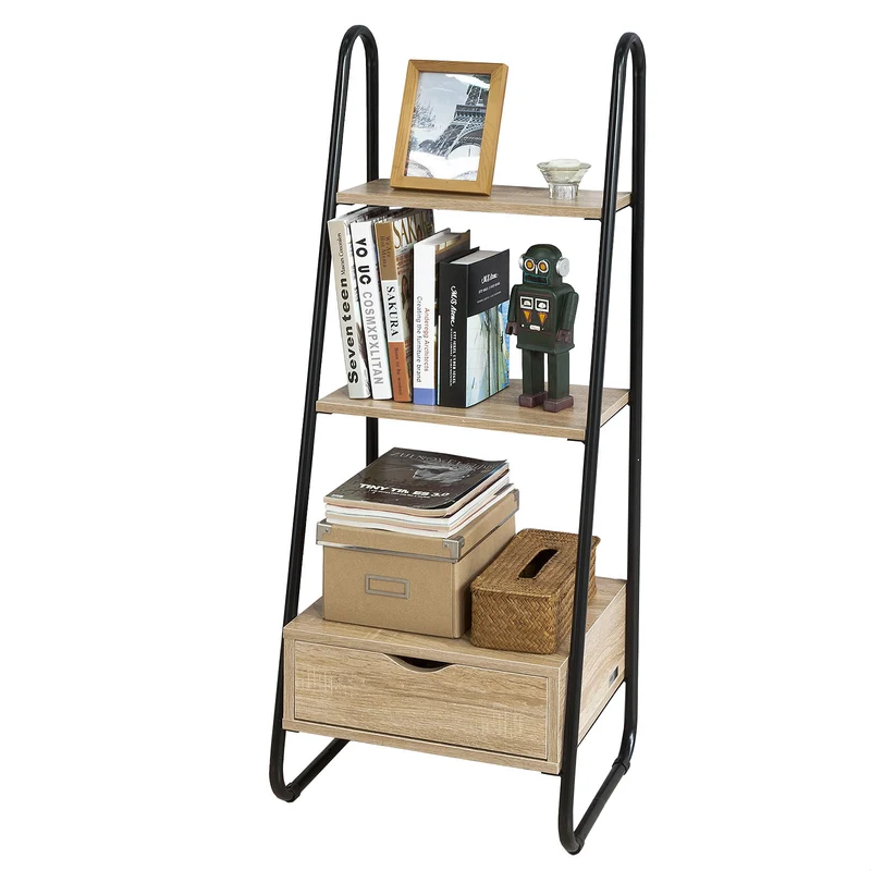 SoBuy FRG219-N Bibliothèque Étagère Style échelle de 3 Niveaux et 1 tiroir Structure