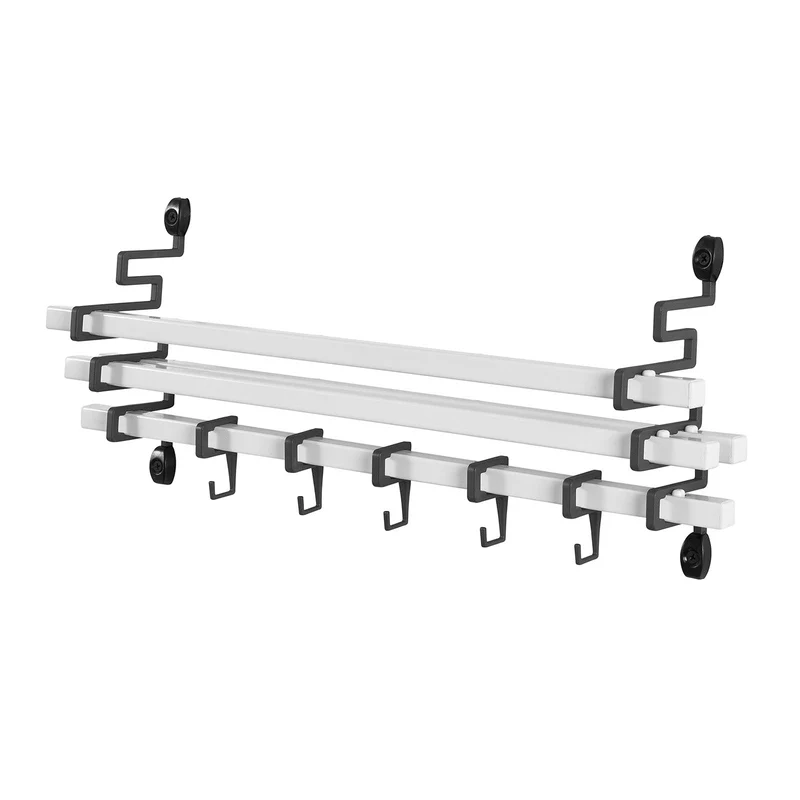 SoBuy FRG173-W Etagère Design murale avec 5 crochets mobiles, Cuisine Salle de Bain