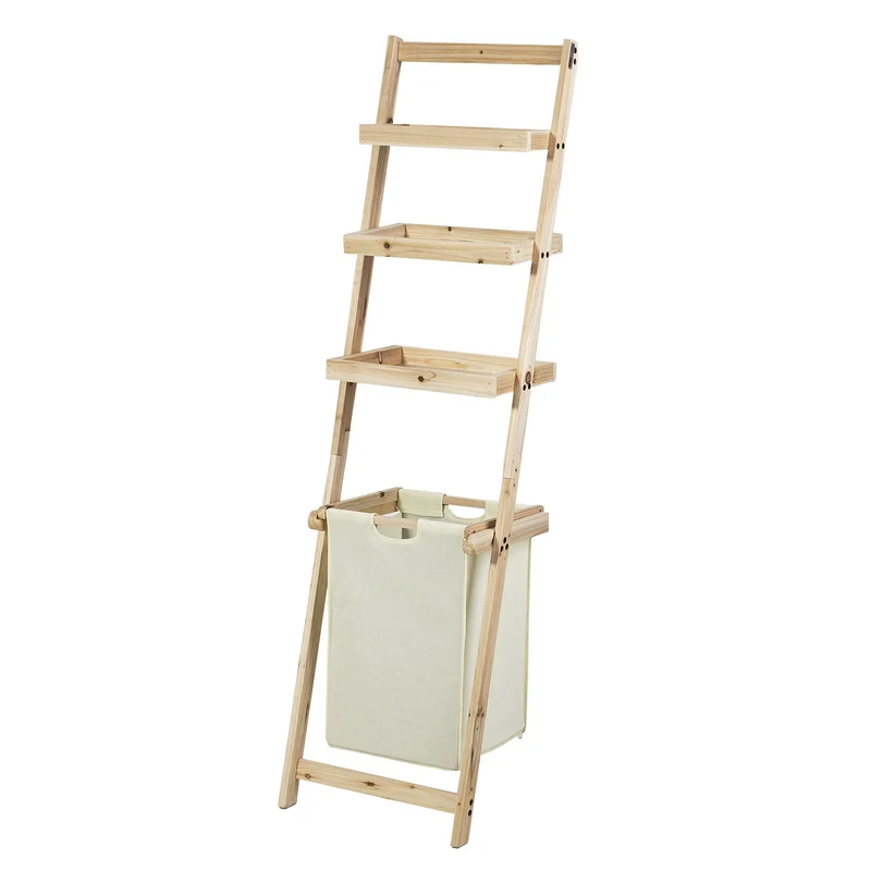 SoBuy FRG160-N Étagère murale style échelle avec 1 Panier à linge amovible