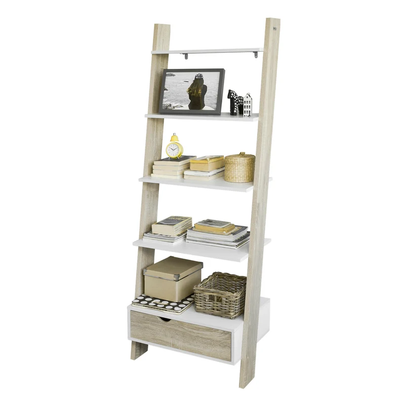 SoBuy FRG112-WN Bibliothèque Étagère de Rangement 5 étagères avec 1 tiroir modern