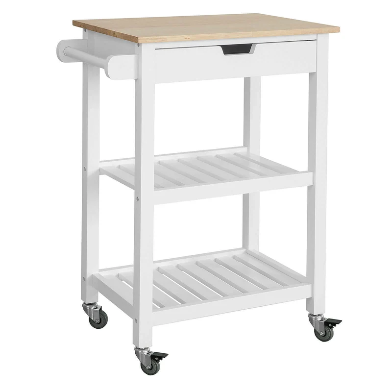 SoBuy FKW66-WN Chariot de Service Desserte à roulettes Table Roulante Cuisine avec 2 Étagères