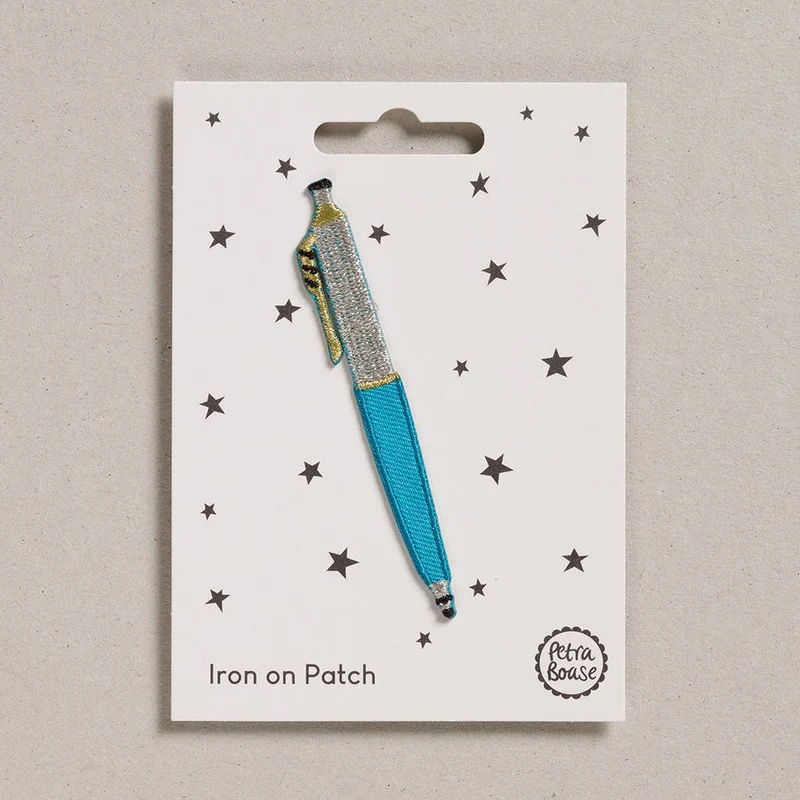 Patch brodé thermocollant – Pour tissu ou cuir - Stylo à bille bleu