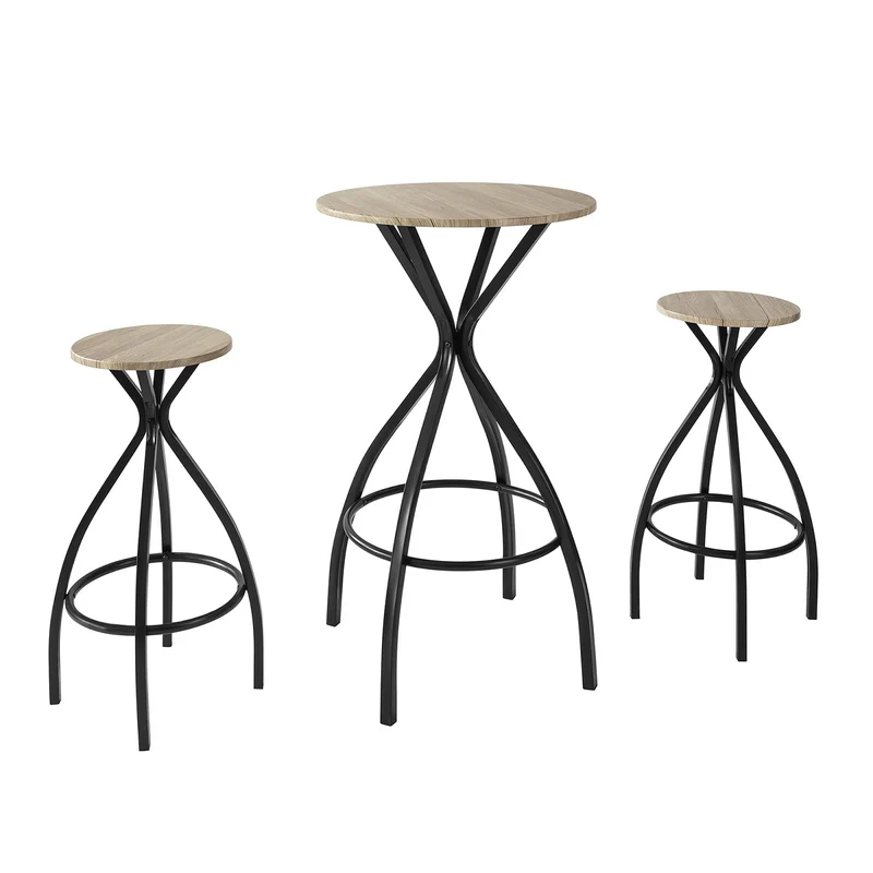 SoBuy OGT21-SCH Set de 1 Table + 2 Tabourets Ensemble Table de Bar bistrot + 2 tabourets avec Repose-Pieds