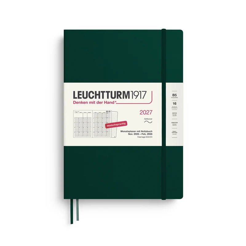 Agenda Mensuel 2027 LEUCHTTURM1917, Anglais - B5 - Softcover - Forest Green