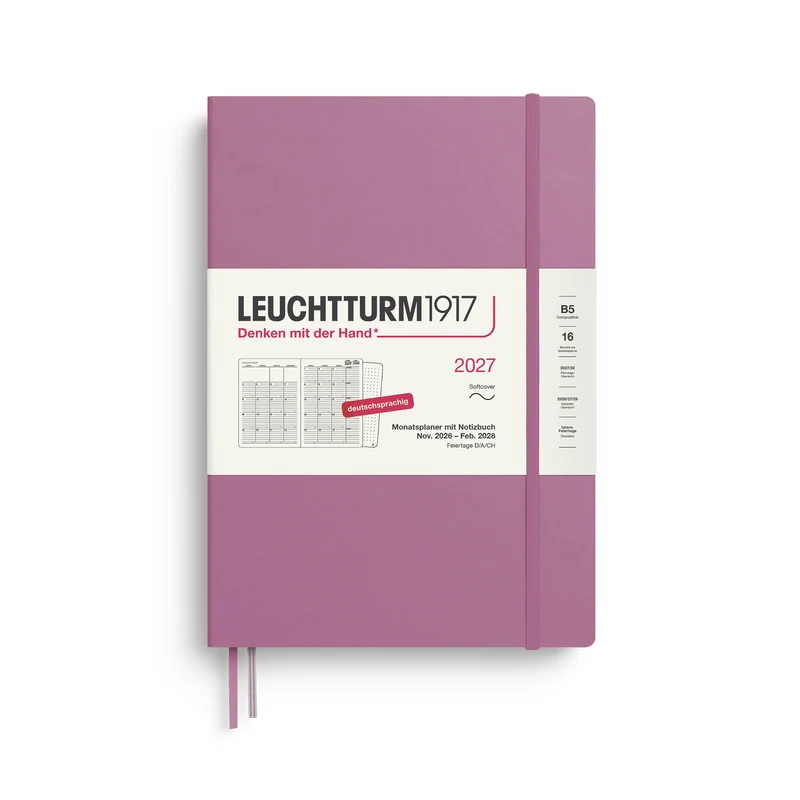 Agenda Mensuel 2027 LEUCHTTURM1917, Anglais - B5 - Softcover - Dusty Rose