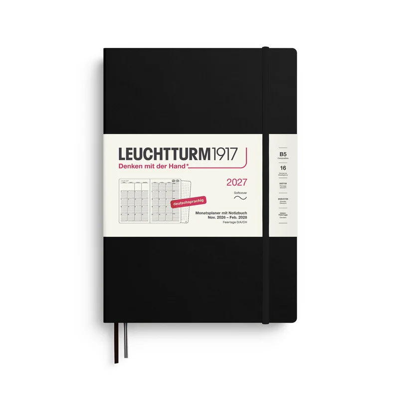 Agenda Mensuel 2027 LEUCHTTURM1917, Anglais - B5 - Softcover - Black