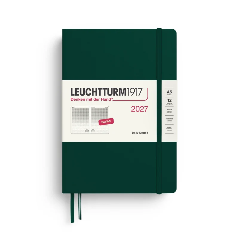 Agenda Journalier Pointillé 2027 LEUCHTTURM1917, Anglais - A5 - Hardcover - Forest Green