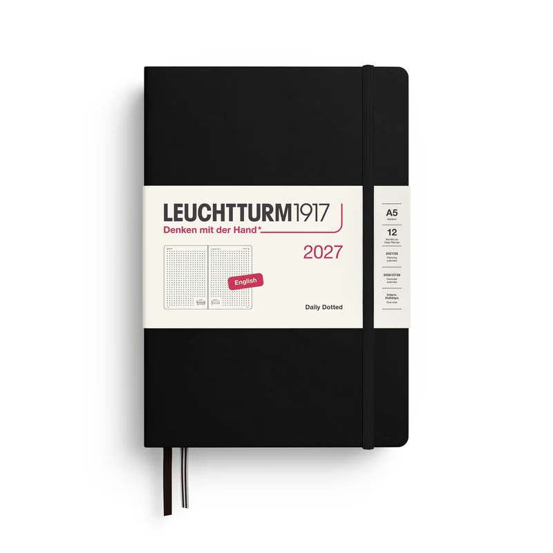 Agenda Journalier Pointillé 2027 LEUCHTTURM1917, Anglais - A5 - Hardcover - Black