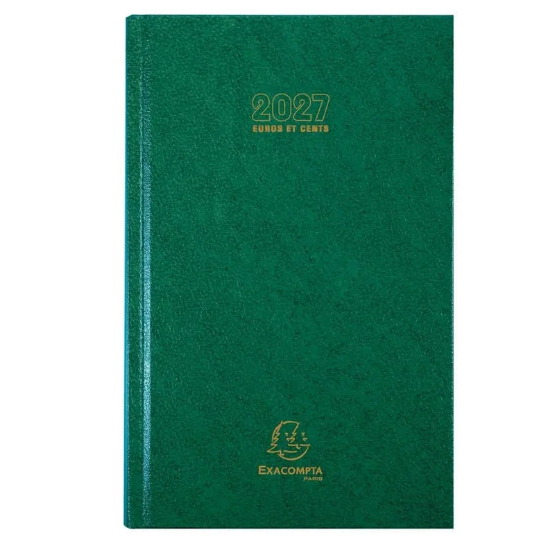 Agenda 2027 EXACOMPTA Carré Euros et cents - 13,5 x 21 cm - 1 jour par page - Orientation horizontale - Vert