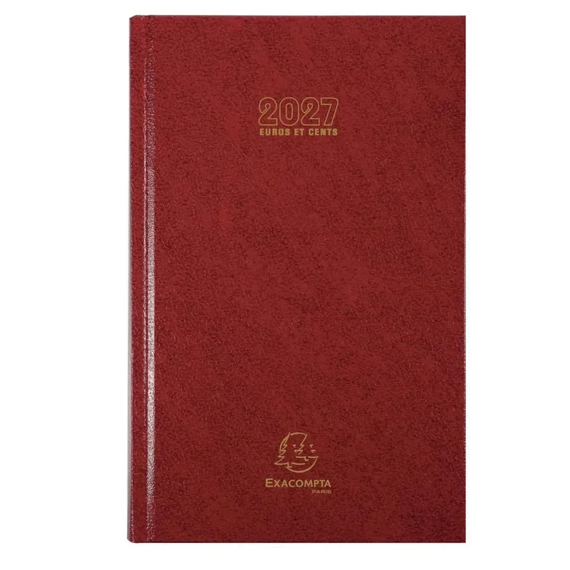 Agenda 2027 EXACOMPTA Carré Euros et cents - 13,5 x 21 cm - 1 jour par page - Orientation horizontale - Rouge
