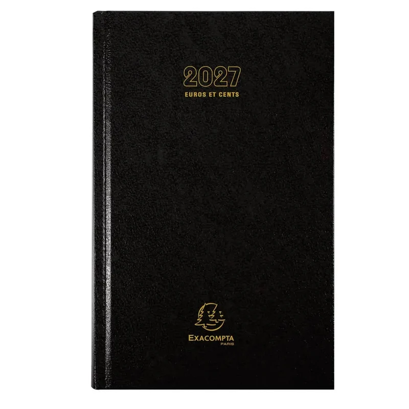 Agenda 2027 EXACOMPTA Carré Euros et cents - 13,5 x 21 cm - 1 jour par page - Orientation horizontale - Noir