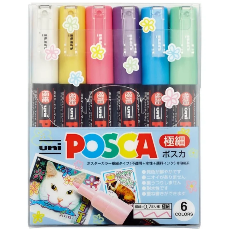 Coffret de 6 marqueurs POSCA – Pointe fine 0,7 mm