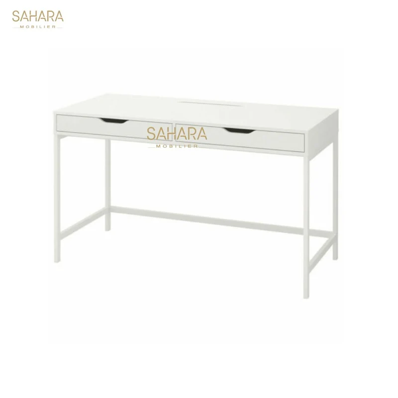 Bureau BLANCO avec 2 tiroirs en Bois et Métal Réf B2969