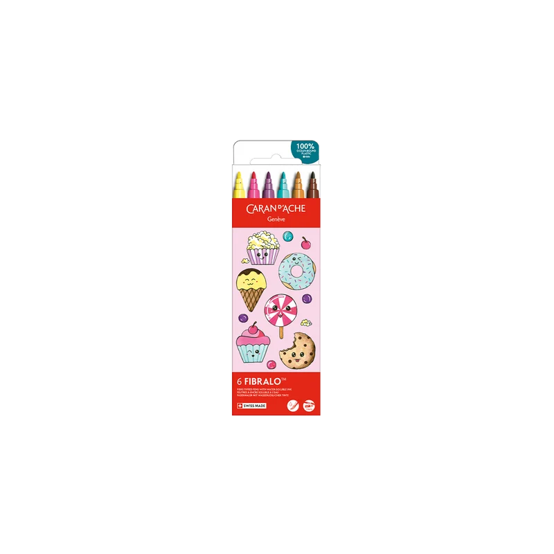 Feutres aquarellables FIBRALO - Set 6 couleurs Kawaii Candy World - CARAN D'ACHE