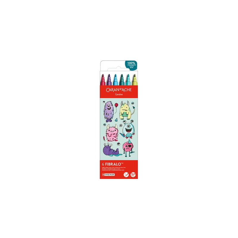 Feutres aquarellables FIBRALO - Set 6 couleurs Kawaii Funny Monsters - CARAN D'ACHE