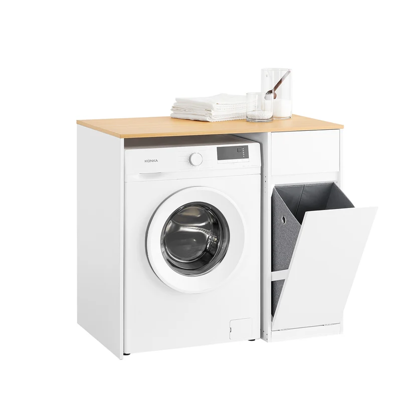 SoBuy BZR217-WN Meuble Salle de Bain avec Panier à Linge, Tiroir, pour Salle de Bain et WC, Rangement Optimisé, Usage Quotidien – L100×P60×H90 cm, Bois, Blanc