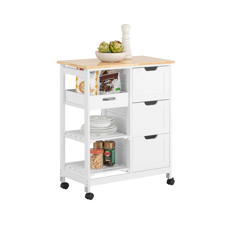 SoBuy FKW79-W Desserte Cuisine avec Roulettes et 3 Tiroirs, Mobile, pour Cuisine et Salle à Manger, Rangement Optimisé, Usage Quotidien – L68×P38×H85 cm, Blanc