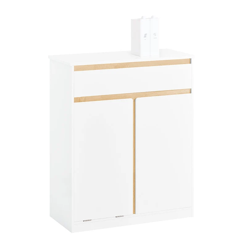 SoBuy BZR79-W Meuble de Salle de Bain avec Panier à Linge Intégré, Tiroir et Double Porte – Blanc et Bois
