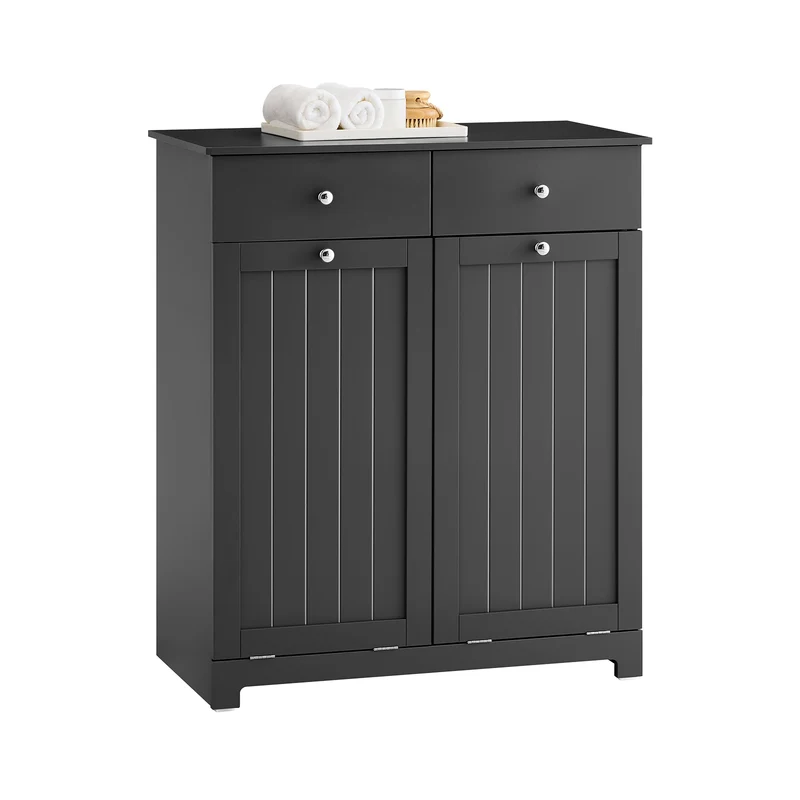 SoBuy BZR33-II-SCH Meuble Salle de Bain avec 2 Sacs à Linge 45 L et 2 Tiroirs – L78×P38×H91 cm, Charge 70 kg, MDF E1, Noir