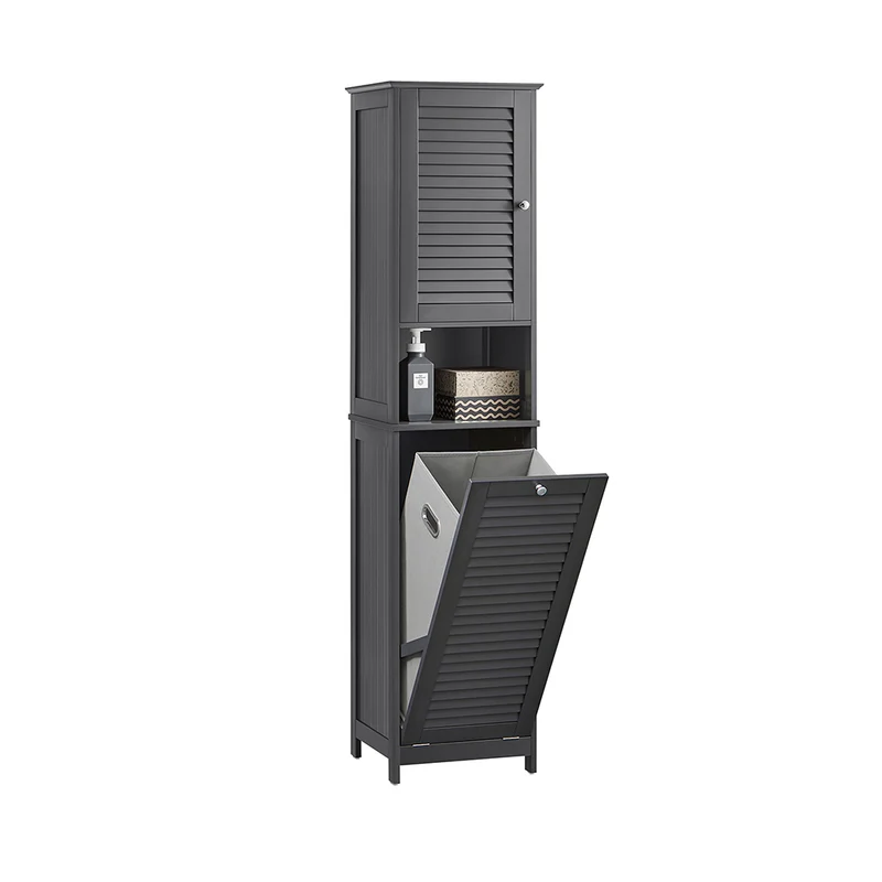 SoBuy BZR124-DG Meuble Colonne avec Panier à Linge – Armoire de Salle de Bain Rangement Étroit Étagère de Salle de Bain Petit Meuble WC Placard Gris 40x170x38 cm