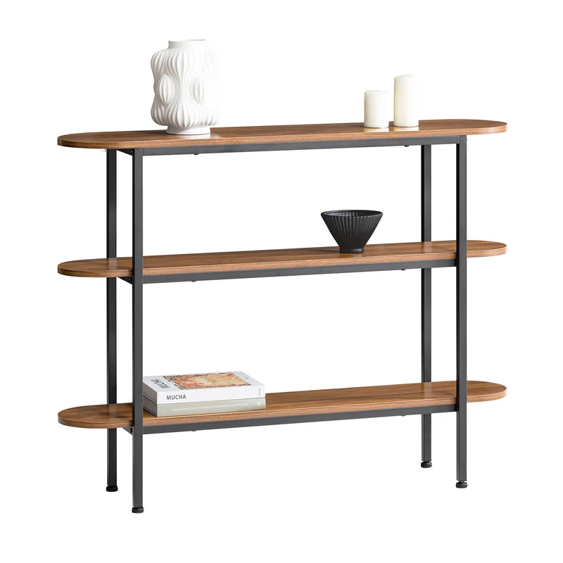 SoBuy FSB67-WS Table d’Appoint avec 2 Compartiments, Style Industriel, Design Fonctionnel, Usage Quotidien, Format Pratique – L110×P25×H86 cm, Noyer et Noir