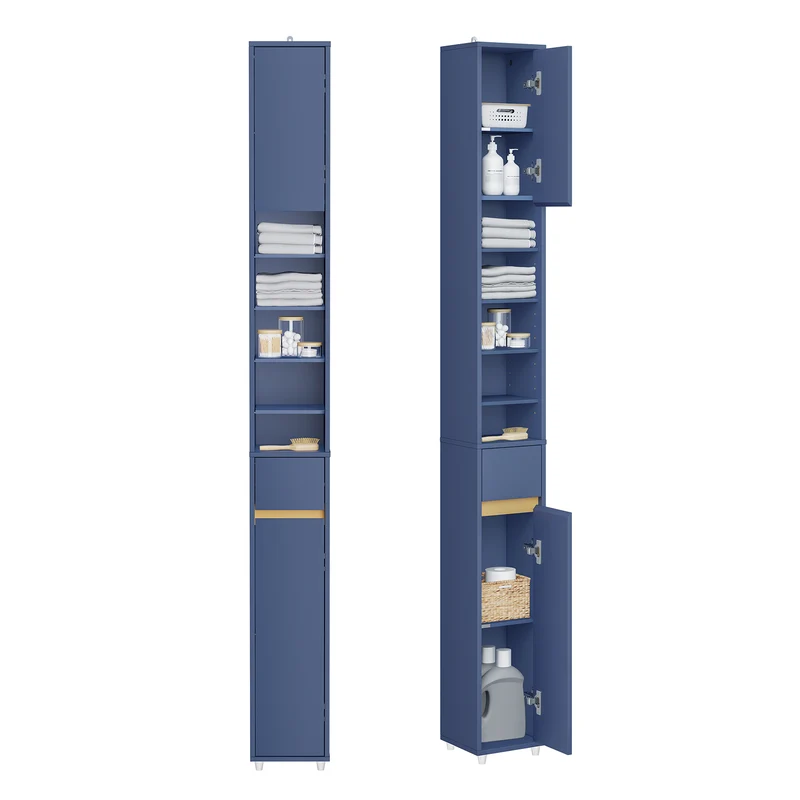 SoBuy BZR34-II-B Colonne Bleue Design – Meuble WC Ultra-Fin 20 cm, Décoratif, 180 cm
