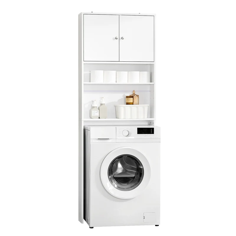 SoBuy BZR165-W Colonne Salle de Bain avec 3 Niveaux, pour Salle de Bain et WC, Rangement Optimisé, Design Fonctionnel, Usage Quotidien – L65×P20×H182 cm, Blanc