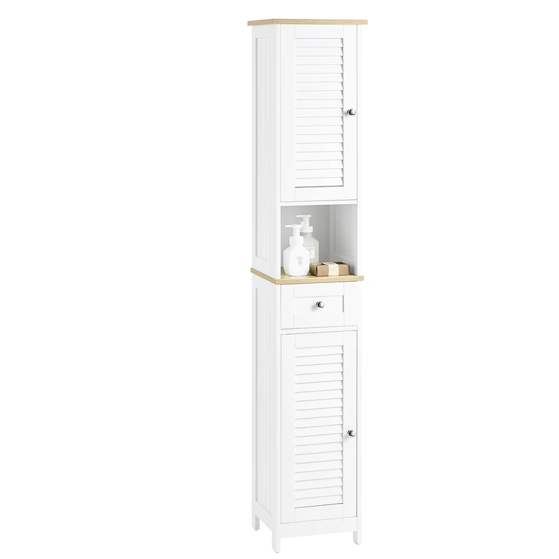 SoBuy FRG236-WN Meuble Colonne de Salle de Bain Armoire Haute Meuble de Rangement avec étagères réglables, 1 Tiroir et 2 Portes