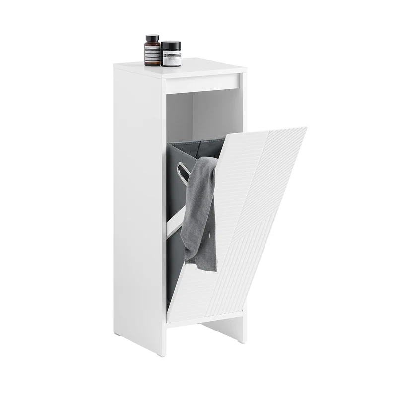 SoBuy BZR154-W Petit Meuble Salle de Bain avec Panier à Linge – Meuble WC Rangement 30x30x87 cm avec Porte Abattante, Design Moderne Blanc, Idéal pour Buanderie