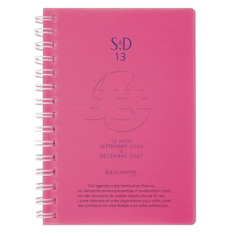Agenda 2026-2027 EXACOMPTA SAD 13S - 9 x 13 cm - 1 semaine sur 2 pages - Orientation verticale - Linicolor rose