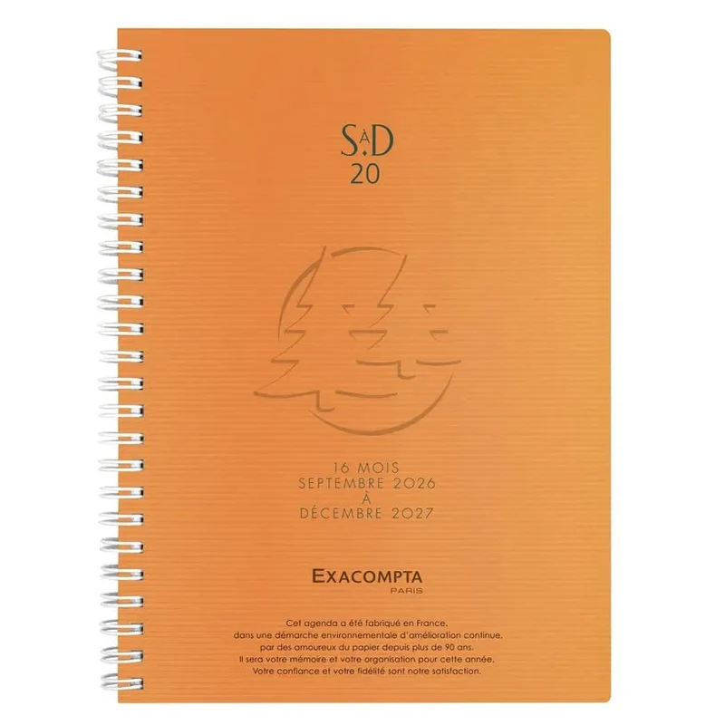 Agenda 2026-2027 EXACOMPTA SAD 20S - 15 x 21 cm - 1 semaine sur 2 pages - Orientation verticale - Linicolor orange